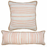 20" X 20" Coral Pink White And Tan 100% Cotton Striped Zippered Pillow