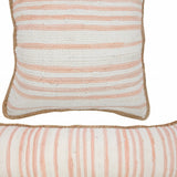 20" X 20" Coral Pink White And Tan 100% Cotton Striped Zippered Pillow