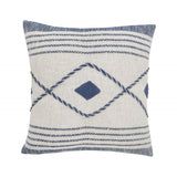 20" X 20" Blue And White 100% Cotton Coastal Zippered Pillow