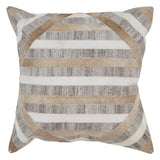 20" X 20" Beige and Brown Striped Faux Leather Zippered Pillow