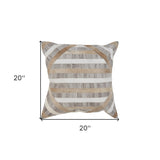 20" X 20" Beige and Brown Striped Faux Leather Zippered Pillow