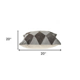 20" X 20" Beige and Brown Striped Faux Leather Zippered Pillow