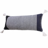 14" X 36" Black Navy And White 100% Cotton Striped Zippered Pillow