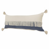 14" X 36" Denim Blue And Off-White 100% Cotton Zippered Pillow