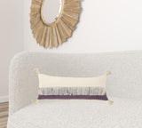 14" X 36" Raspberry Red And Off-White 100% Cotton Zippered Pillow