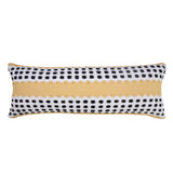 14" X 36" Yellow Black And White 100% Cotton Striped Zippered Pillow