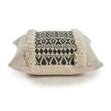 18" X 18" Tan and Black Geometric Cotton Zippered Pillow With Shag