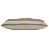 14" X 36" Orange Pink Black And Off-White 100% Cotton Striped Zippered Pillow