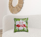 14" X 20" Red Blue Orange And Ivory Bird Polyester Animal Print Zippered Pillow