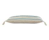 14" X 36" Blue And Off-White 100% Cotton Striped Zippered Pillow