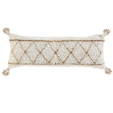 14" X 36" White And Tan 100% Cotton Geometric Zippered Pillow