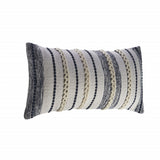 16" X 24" Sky Blue And White 100% Cotton Geometric Zippered Pillow