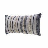 14" X 28" Navy And White 100% Cotton Geometric Zippered Pillow