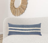 14" X 28" Navy And White 100% Cotton Geometric Zippered Pillow