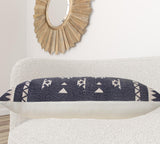 14" X 36" Navy And White 100% Cotton Geometric Zippered Pillow