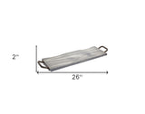 27" Gray and Black Wood and Metal Serving Tray With Handles