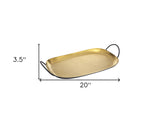 20" Gold Rectangular Stainless Steel Serving Tray With Handles