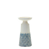 Set of Two White and Blue Tabletop Pillar Candle Holders