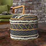 18" Blue Cotton Blend Ottoman