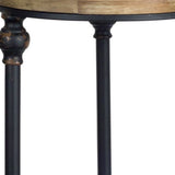 Set Of Two Grey And Brown Wood and Metal Basket Round End Tables