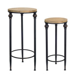 Set Of Two 12" Black And Brown Solid Wood Round End Tables