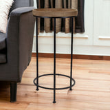 Set Of Three 14" Black And Brown Solid Wood Round End Tables