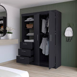 32" Black Accent Cabinet Soft Close With Multiple Shelves And Three Drawers