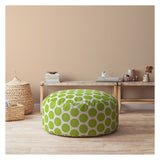 24" Green And White Cotton Round Polka Dots Pouf Cover