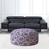 24" Purple And White Cotton Round Abstract Pouf Cover