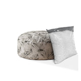 24" Beige Flax Round Floral Pouf Cover