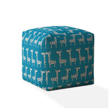 17" Blue And White Cotton Giraffe Pouf Cover