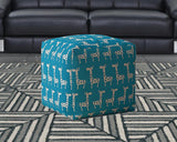 17" Blue And White Cotton Giraffe Pouf Cover