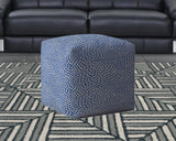 17" Blue And White Canvas Polka Dots Pouf Cover