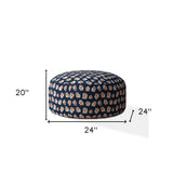24" Blue Canvas Round Abstract Pouf Cover
