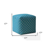 17" Blue And White Cotton Polka Dots Pouf Cover