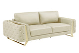 Three Piece Indoor Beige Italian Leather Six Person Seating Set