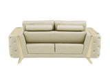 Three Piece Indoor Beige Italian Leather Six Person Seating Set