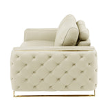 50" Beige and Silver Faux Leather Tufted Arm Chair