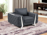 72" Dark Gray And Silver Genuine Leather Loveseat
