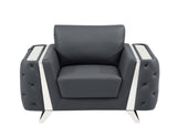 50" Dark Gray and Silver Faux Leather Tufted Arm Chair