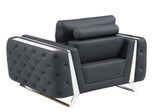 50" Dark Gray and Silver Faux Leather Tufted Arm Chair