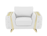 50" White and Gold Genuine Leather Chair Arm Chair