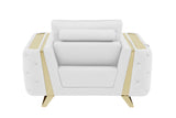 50" White and Gold Genuine Leather Chair Arm Chair