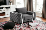 72" Dark Gray And Silver Velvet Loveseat