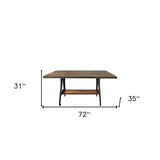 72" Brown And Black Solid Wood And Steel Sled Base Dining Table