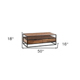 48" Gray Steel Coffee Table With Two Shelves
