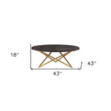 43" Brown And Gold Genuine Marble And Metal Round Coffee Table