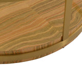 43" Brown And Gold Genuine Marble And Metal Round Coffee Table