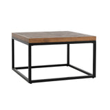 30" Brown And Black Solid Wood And Iron Square Distressed Coffee Table