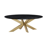 24" Black And Brass Solid Wood And Metal Oval Coffee Table